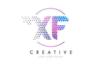 XF X F Pink Magenta Dotted Bubble Letter Logo Design Vector