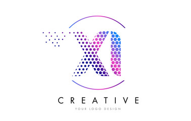 XI X I Pink Magenta Dotted Bubble Letter Logo Design Vector