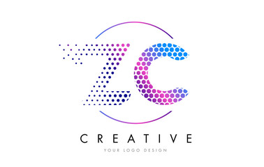 ZC Z C Pink Magenta Dotted Bubble Letter Logo Design Vector