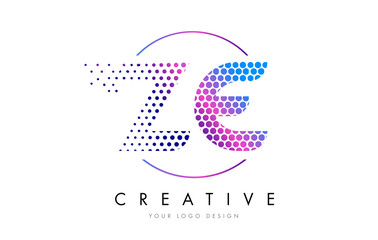 Obraz premium ZE Z E Pink Magenta Dotted Bubble Letter Logo Design Vector