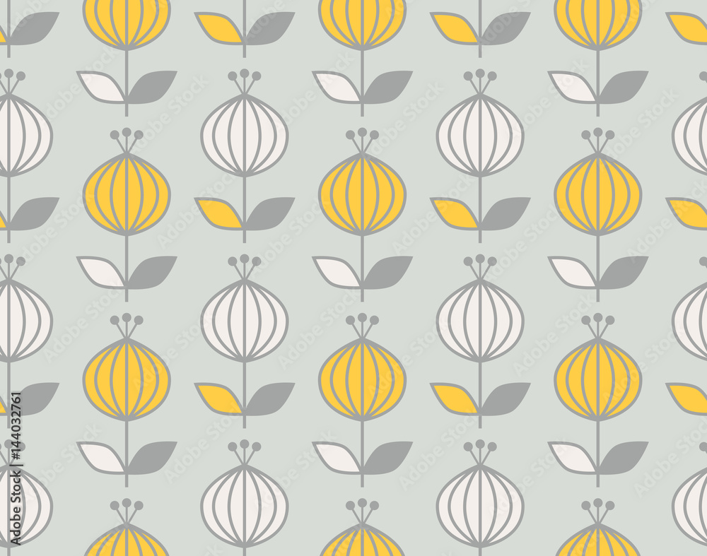 Poster seamless retro pattern with stylized flowers