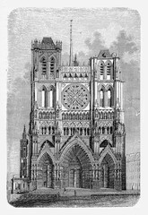 Vintage engraving of  Saint Peter in York  known as York Minster in York, England.Built in Early English perpendicular style completed in XV century