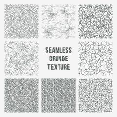 Set of grange seamless patterns. Simple vector scratch textures with dots, strokes and doodles. - obrazy, fototapety, plakaty