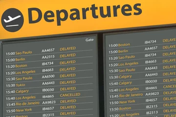 Stickers pour porte Aéroport Tableau des départs de l& 39 aéroport avec vols retardés