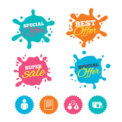 Bank loans icons. Fill document and get money.