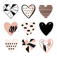 Love collection of romantic hand drawn hearts with different textures. Perfect for Valentines day, stickers, birthday, save the date invitation. - 144033903