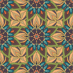 Ornate floral seamless texture, endless pattern with vintage mandala elements.