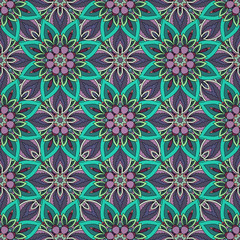 Ornate floral seamless texture, endless pattern with vintage mandala elements.