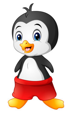 Cartoon penguin with red shorts