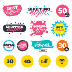 Mobile telecommunications icons. 3G, 4G and LTE.