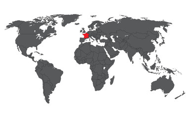 Fototapeta na wymiar France red on gray world map vector