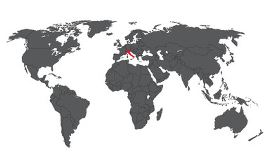 Italy red on gray world map vector