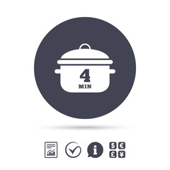 Boil 4 minutes. Cooking pan sign icon. Stew food.