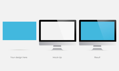Responsive computer monitor screen with framework web page. Replace your screen, wallpaper or web design and present your project. Vector illustration