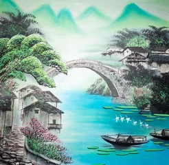 Zelfklevend Fotobehang Chinese traditionele schilderkunst van landschap © baoyan