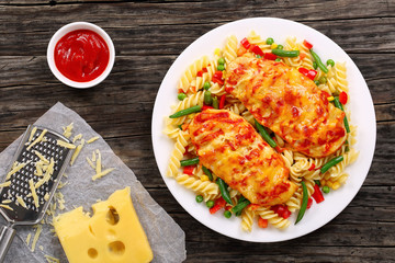 fusilli pasta and grilled Chicken breasts