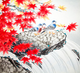 Panele Szklane  Chińskie tradycyjne malowanie ptaków