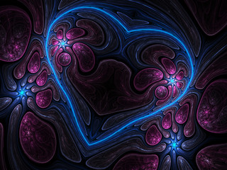 Colorful fractal heart, digital artwork for creative graphic design