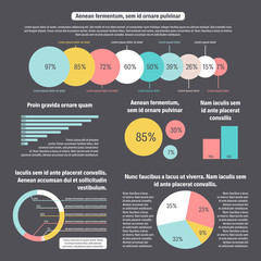 Vector infographic elements in trendy cmyk tones. Business illustration in flat design style for presentation, website, etc. Diagram set on dark background.