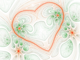 Light fractal heart, digital artwork for creative graphic design