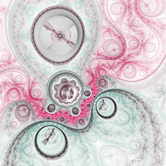 Red fractal clockwork, digital artwork for creative graphic design
