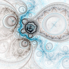 Light blue fractal clock, digital artwork for creative graphic design
