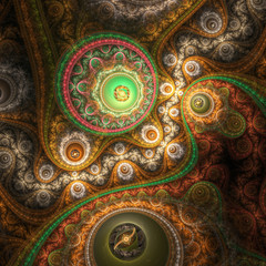 Fototapeta na wymiar Golden fractal clockwork, digital artwork for creative graphic design