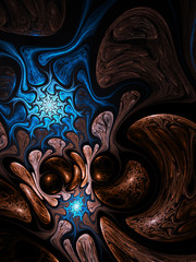 Brown and blue fractal spiral, digital artwork for creative graphic design