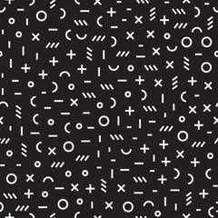 Retro geometric line shapes seamless patterns. Abstract jumble textures. Black and white scattered shapes