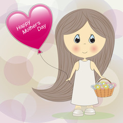 Greeting card - Happy mothers day. Little cute girl with a ball.