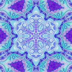 Blue floral mandala, digital fractal artwork for creative graphic design