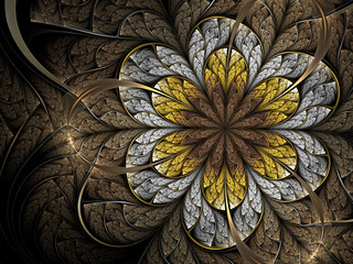Gold fractal flower, digital artwork for creative graphic design - 144038562