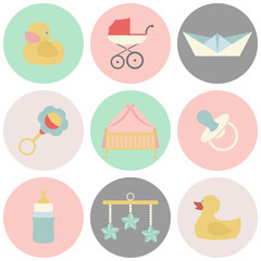 Vector illustration of baby and kids set icons