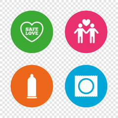 Condom safe sex icons. Lovers Gay couple sign.