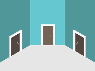 Three abstract closed doors