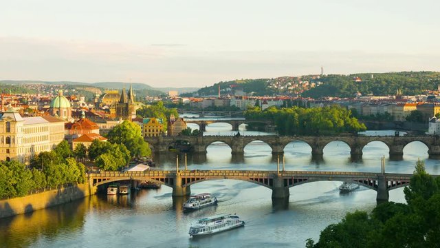 Timelapse of evening Prague in summer
