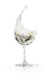 White wine glass on a white background