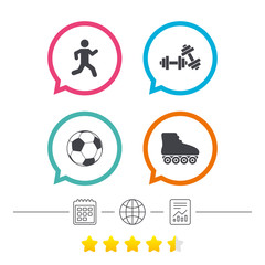 Football ball, Roller skates, Running icons.