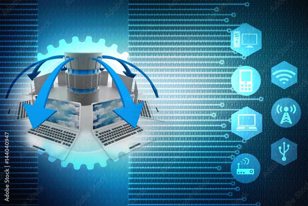Poster 3d rendering technology computer network