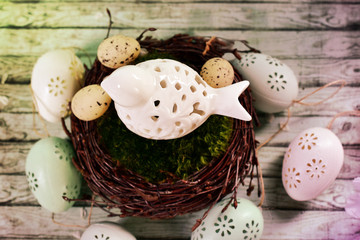 easter decoration with bird in nest