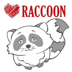 Black&white sketch of the cute cartoon raccoon isolated on white background. animal sketch. outline vector illustration. perfect print for t-shirts, bags, cups or apparel.