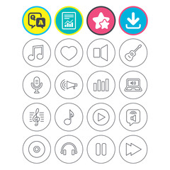 Music icon. Musical note, guitar and microphone.