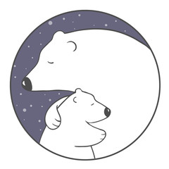 cute cartoon polar bear mom hugs her baby.animal family. children's illustration or design for new year or mother's day card