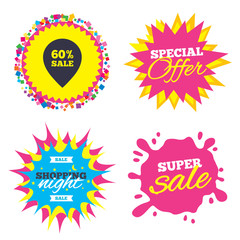 60 percent sale pointer tag sign icon.