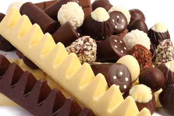 mix of chocolate candies sweets isolated on white background