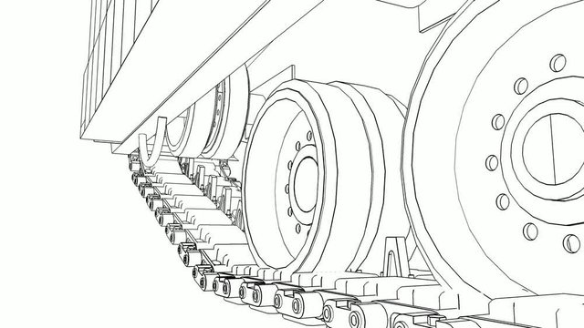Modern American tank. Three-dimensional illustration of the contour lines.
