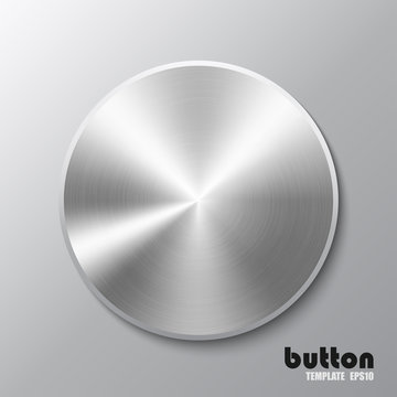 Template of round button with aluminium texture