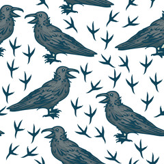 Seamless Pattern with Black Crows