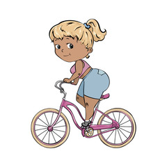 Girl is riding bike. vector illustration
