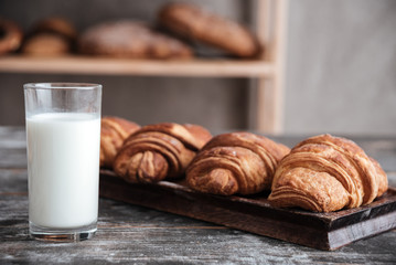 Croissants with milk at bakery